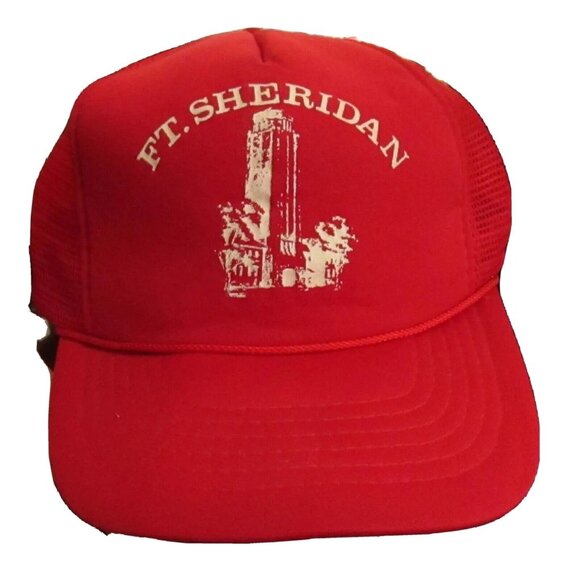 Trucker Cap Vintage FORT SHERIDAN HIGHWOOD ILLINOIS 80s Hat Mesh Snapback - Picture 1 of 3